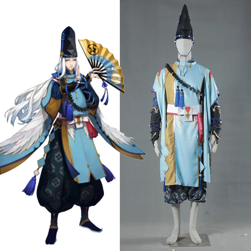 

Onmyoji Game Abeno Seimei Cosplay Kimono White Blue Costume Full Set Halloween Party Clothing For Men