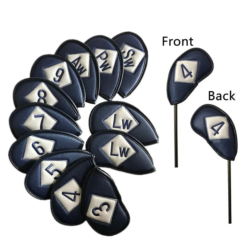 نادي الغولف يغطي Headcovers مجموعة بو الجلود 12 قطعة/الحزمة صالح اليد اليسرى اليد اليمنى لاعبي الغولف التطريز شعار كلا الجانبين ديلوكس