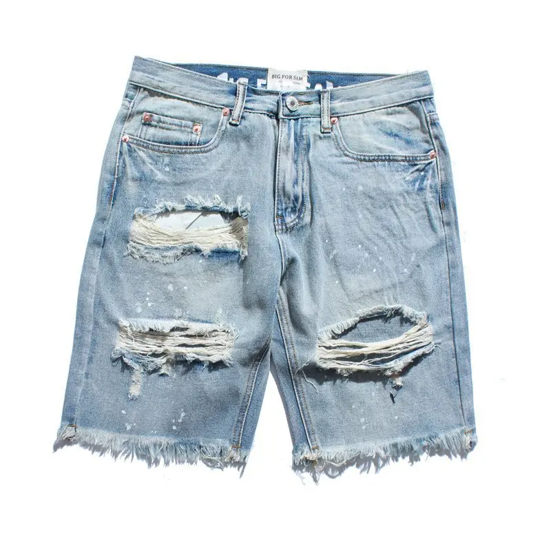 

Streetwear Distressed Hollow Out Ragged Men Jean Shorts Ripped