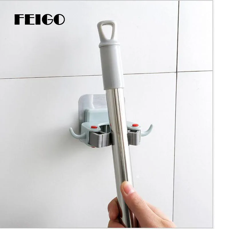 

FEIGO 1Pcs Frees Punch Strong Adhesive Wall Mop Handicap Toilet Mop Towel Hook Bathroom Kitchen Cleaner Paddle Mops Clamp F897