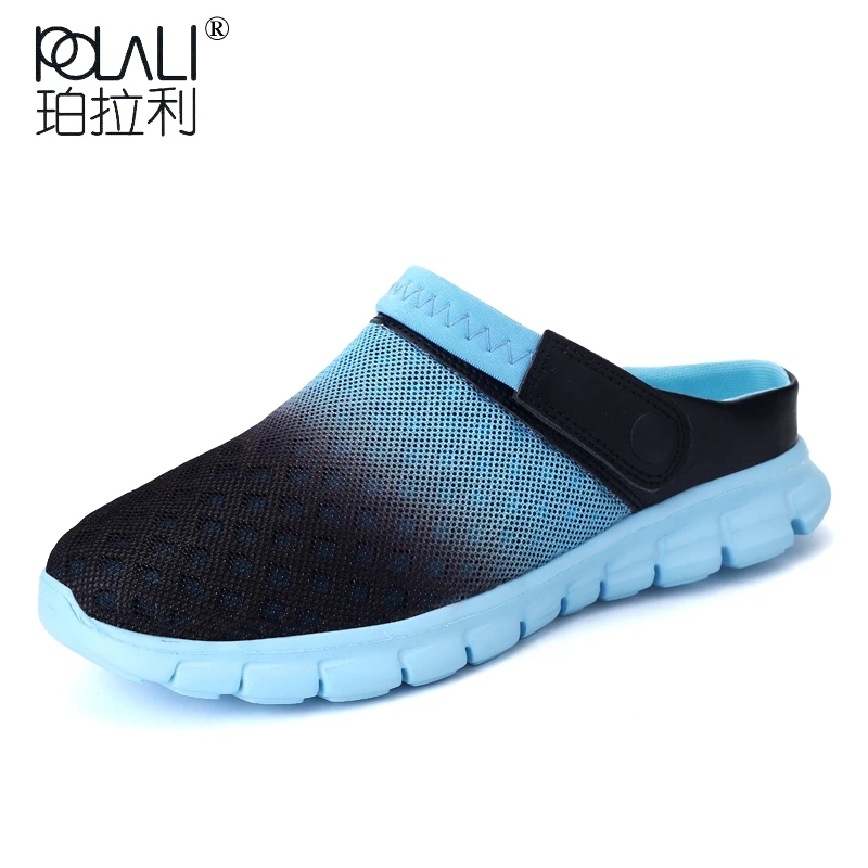 

POLALI 2018 Men Women Summer Sandal Mesh Breathable Padded Beach Flip Flops Shoes Solid Flat Bath Slippers