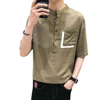 

Summer New Dress Shirt Men Fashion Slim Casual Shirt Man Streetwear Stand Collar Trend Wild Short-sleeved Shirt Male Clothes
