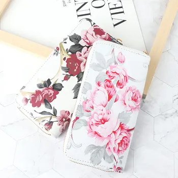 

1PCS Portable Fashion Rose Flower Printed Long Wallet Women Card Holder Zipper Money Storage Bag