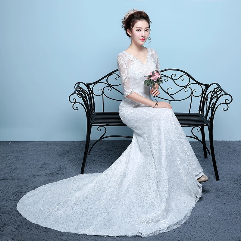 Новое поступление красно-белое кружевное свадебное платье с v-образным вырезом и коротким рукавом Meermaid Vestidos De Novia винтажное подсчет поезда аппликация невесты