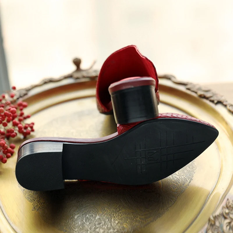 Grey Delle A Signore Grigio Sandali red In Ciabatte Donna Pelle Rosso Tacco Mano Fatti Punta Dell'annata Pantofole Quadrato Da Actmdall Stampa EqPvH
