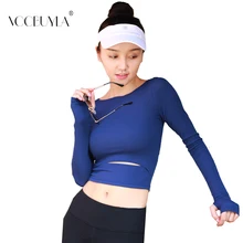 Voobuyla Для женщин тренажерный зал йоги топы Йога рубашки с длинным рукавом Топы Спортивные Фитнес-Спорт футболки Training Спортивная одежда для йоги