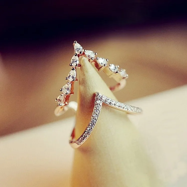 

Shinning rhinestone double layer rings for women 2018 new trendy jewelry wholesale bijoux adjustable gold-color ring