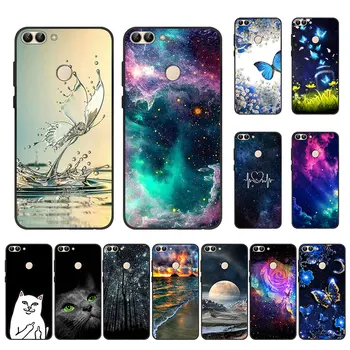

For Huawei P Smart Case Cover Bumper 5.65" For Huawei P Smart Phone Case 2018 TPU Black Soft Silicone Case FIG-LX1 Back Flowers