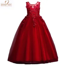 ; коллекция года; детские длинные вечерние платья принцессы без рукавов детская Праздничная праздничная одежда на День святого Валентина свадебное платье с объемным цветком