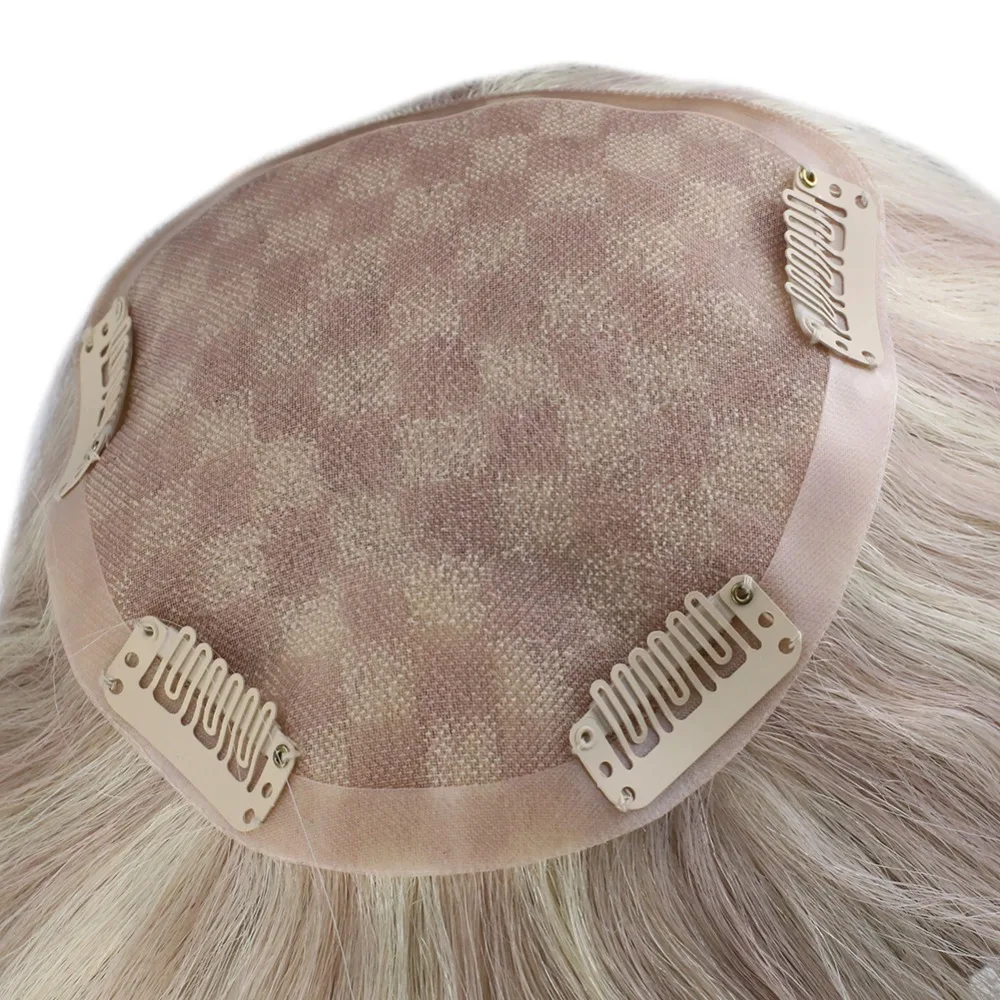 Full Shine Remy Hair Piece Toupee Blonde Human Hair Crown Topper #18 Ash Blonde and #613 Invisible Hair Crown Extension 9.5*10cm