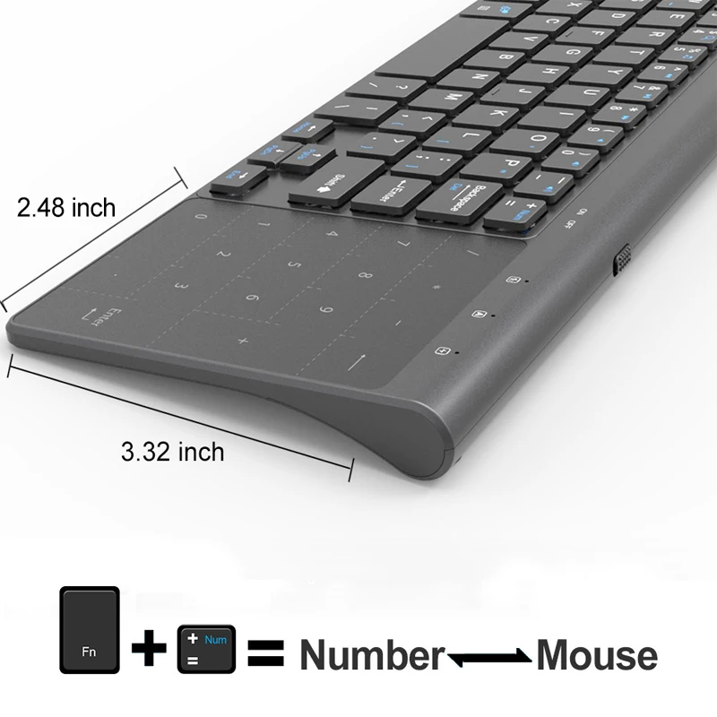 AVATTO Ультратонкий 2,4 ГГц, беспроводной, мультимедиа мини-клавиатура с цифровой клавиатурой, сенсорная панель для мыши для Windows, Android, iOS, ПК-ноутбука