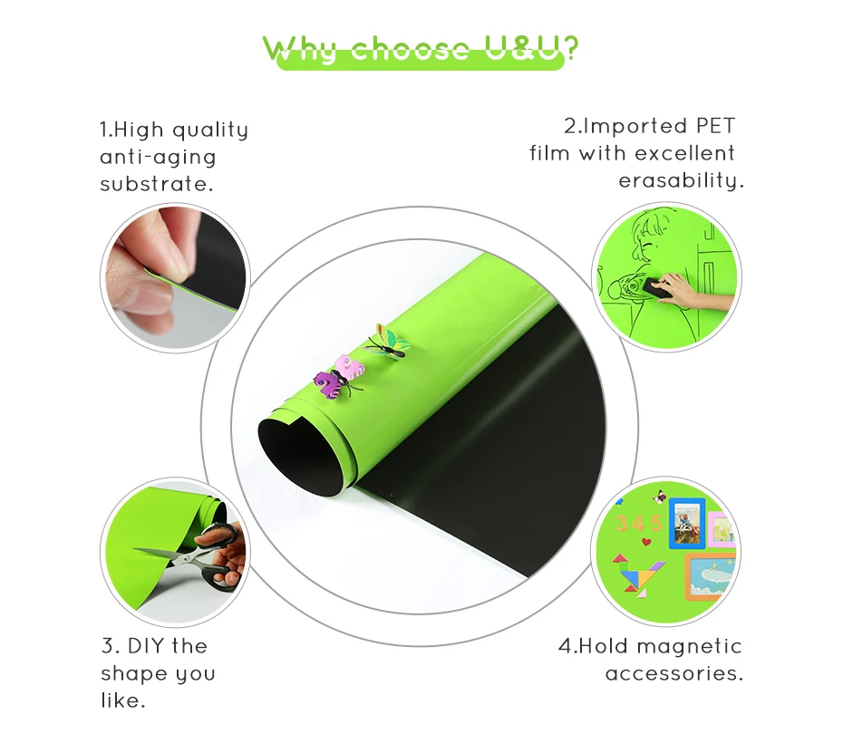 930_02 Flexible Ferrous Green Board Drawing Message Board Hold Magnets Home Wall Room Decor Green Color 120 CM x 100 CM X 0.6 MM