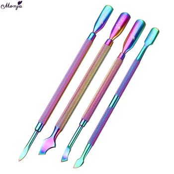 

Monja 4 Styles Nail Art Dual End Chameleon Stainless Steel Plating Dirt Dead Skin Remover Cuticle Pusher Manicure Care Tool
