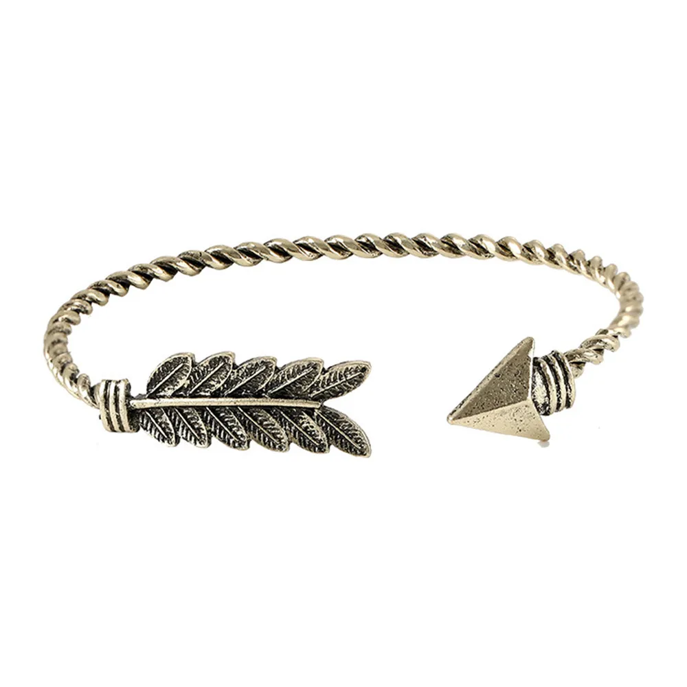 

Fashion Alloy Triangular Arrow Bracelet Feather Leaf Openings Adjustable Retro Charming Bracelet for Men and Women Jewelry Gift