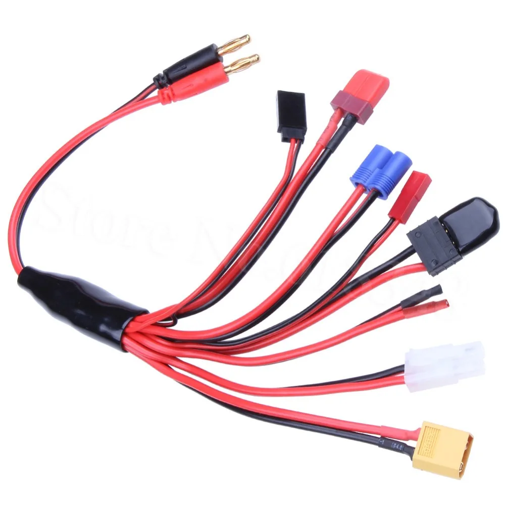 

Charger Adapter Cable 8-in-1 4.0mm Banana Plug Charger Adapter Lead Cord w/ Connectors Deans TRX JST Tamiya Futaba RX EC3 XT60