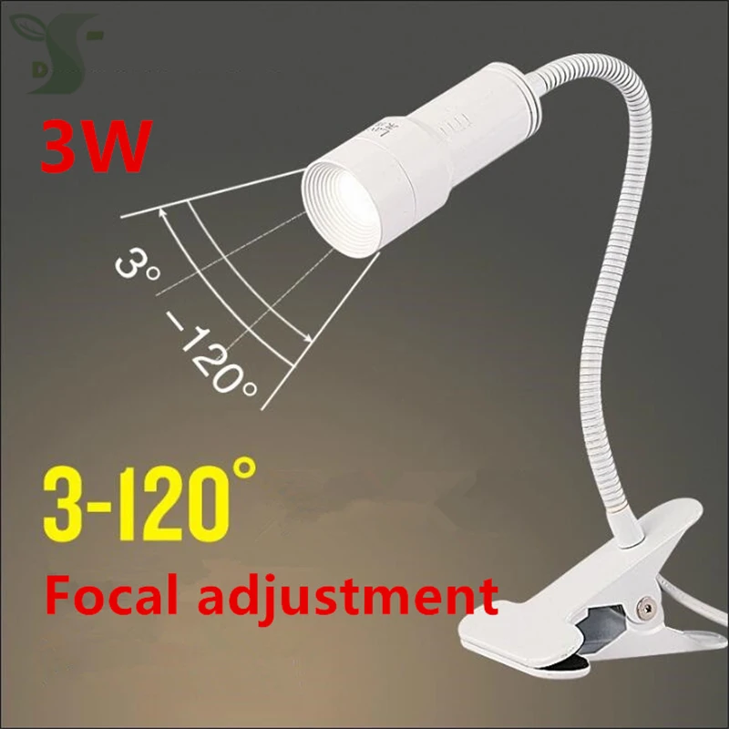 

3w led spotlight cob CREE chip Adjustable focal length ac85-265v with switch Clip 300-300lm Table lamp bedside lamp foco led