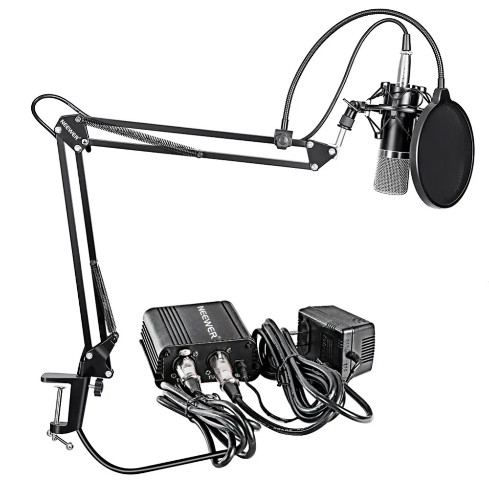 Дешево Neewer NW 700 Professional конденсаторный микрофон и ножницами подставка + кабель XLR монтажный зажим Поп фильтр В 48 В Phantom питание