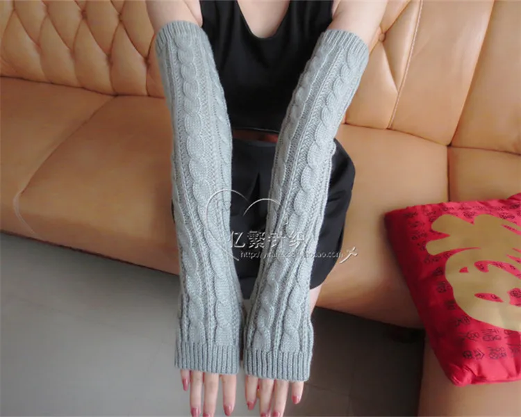 1 пара, зимние женские гетры для рук, одноцветные, вязаные, длинные, теплые, локоть, для запястья, для рук, для девушек, перчатки без пальцев