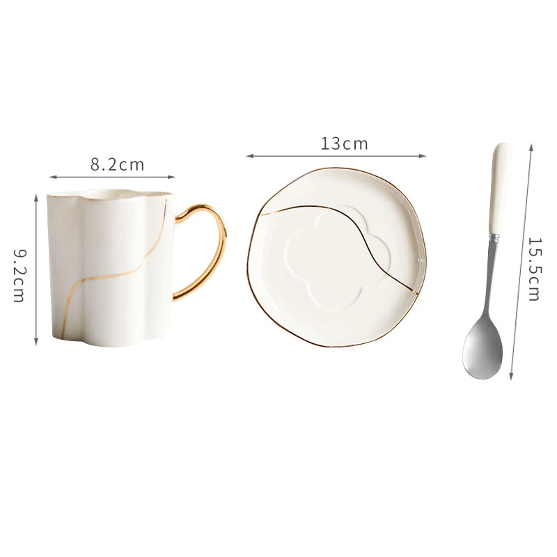 Креативный в виде четырех цветков набор кофейных чашек Золотая инкрустация керамическая чашка для путешествий блюдце кухня офисный стол посуда индивидуальный подарок - Цвет: Белый