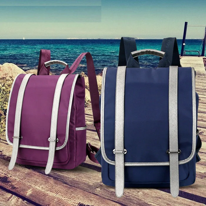 Preppy Style Unisex Ultralight Waterproof Backpack Soft Handle Solid Color Belt Decor Zipper Bags