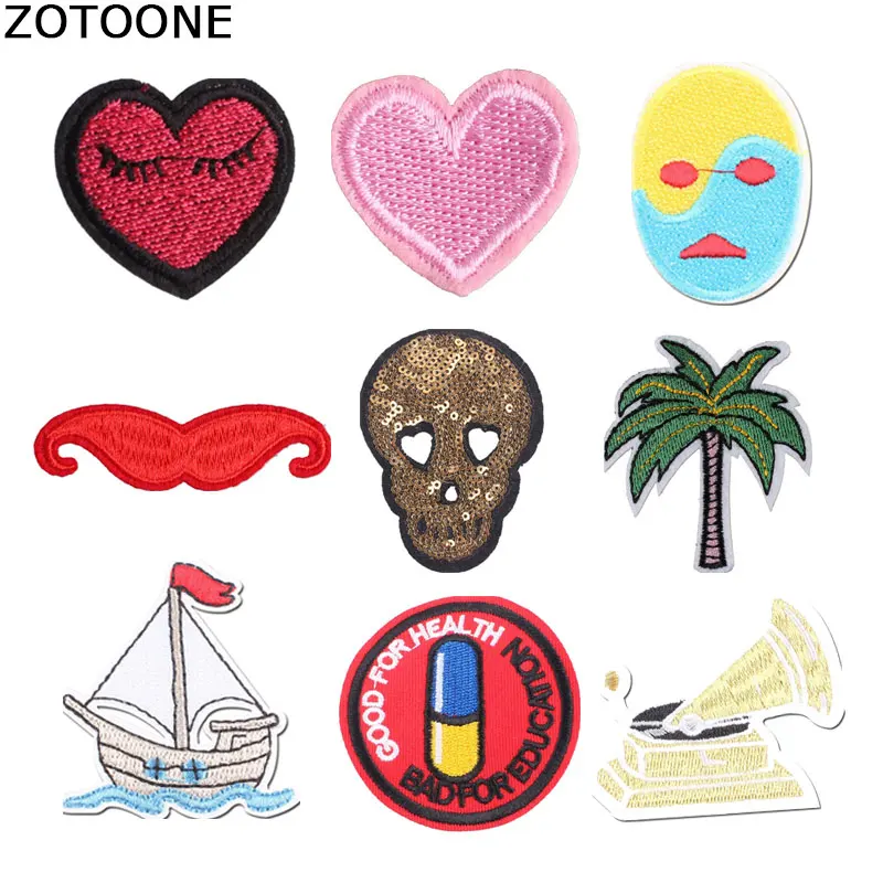 

ZOTOONE Sequin Badges Skull Flower Embroidery Patches for Clothing Stripes on Clothes Iron on Patches Diy Patch Cute Applique E