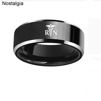

Nostalgia Registered Nurse RN Medical Caduceus Gothic Punk Black Titanium Ring Steampunk Accessories