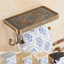New Antique Carving Toilet Roll Paper Rack with Phone Shelf Wall Mounted Bathroom Paper Holder With hook