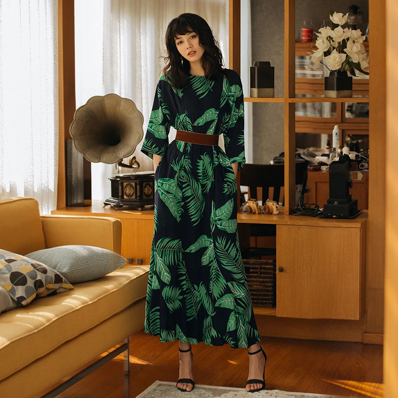 

VERRAGEE women summer bohemian dress holiday print 2019 maxi vintage designer Dress green color dress high quality