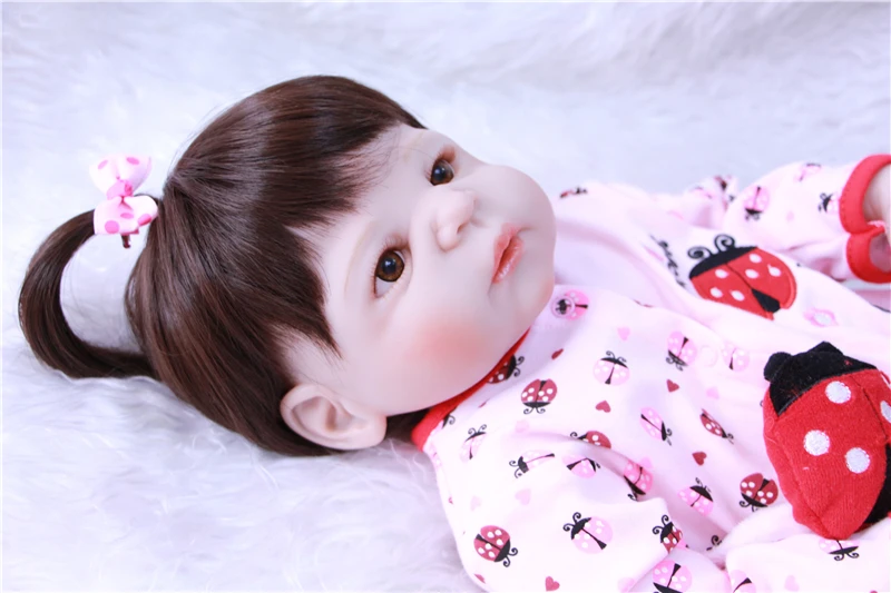 55cm Silicone Reborn Baby Doll Toys Exquisite Princess Dolls With Pink bottle Accessories cute Birthday Gift paly toy