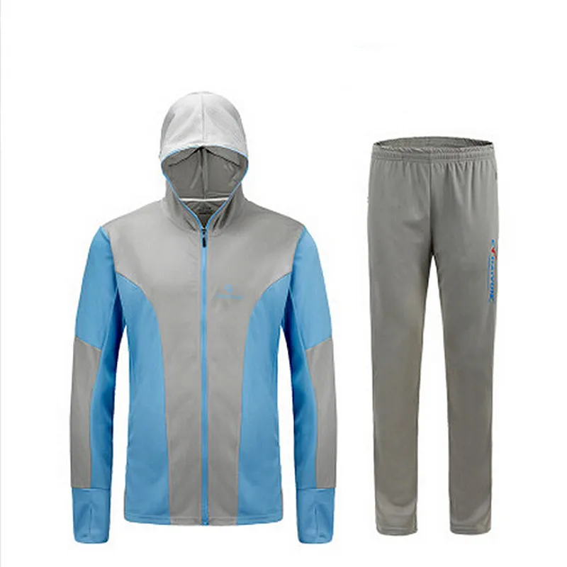 

Summer Men Hiking fishing clothing sun protection clothing long sleeved hooded fishing shirt breathable wicking UV protection