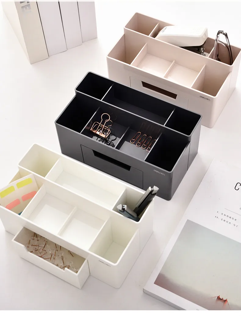 Deli 8914 Косметика креативная коробка для хранения гостиной отделение для мусора с раздельным ящиком ручка для офиса канцелярские принадлежности