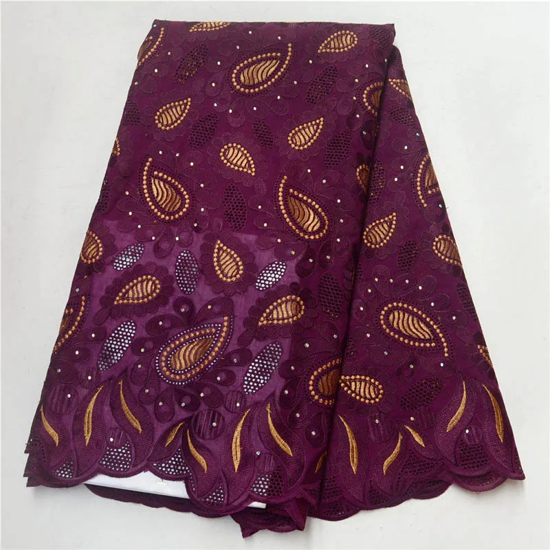 

Dark Purple color Dry Lace Fabrics For Women Cotton Dry Lace Fabric African cotton With Stone Swiss Voile Lace In Switzerland