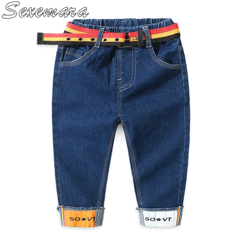 

SexeMara Boys jeans 2018 spring and autumn new Korean casual pants curling print wild elastic feet pants tide