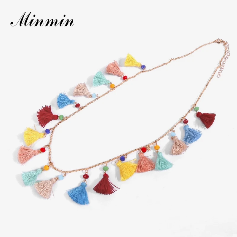 

Minmin Summer Multicolor Long Necklace for Women Statement Gold Color Chains Tassel Pendant Necklace Fashion Bohe Jewelry MXL138