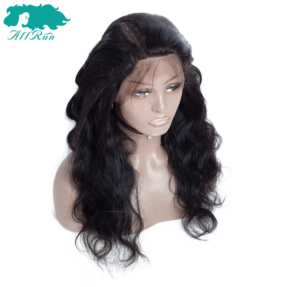 Allrun Body Wave Lace Frotnal Wig One Pack Front Human Hair Wigs 8&quot-20&quot Malaysian Weave 360 Frontal Non Remy | Шиньоны и парики