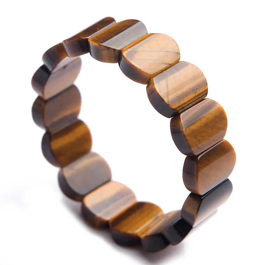 

Genuine Yellow Natural Tiger Eye Bracelet Bangles For Women Men Stretch Crystal Rectangle Bead Natural Stone Bracelet