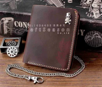 

Simple Slim Card Holder Money Leather Wallet w/chain For Mens