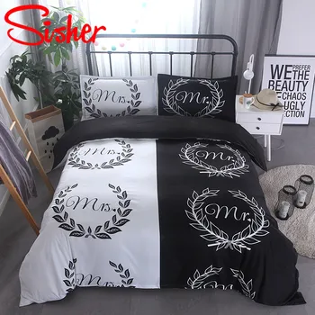 

Sisher Nordic floral Plant Printed Black White Bedding Sets Double Size Duvet Cover Set Queen Quilt for Kids Adult Bedclothes