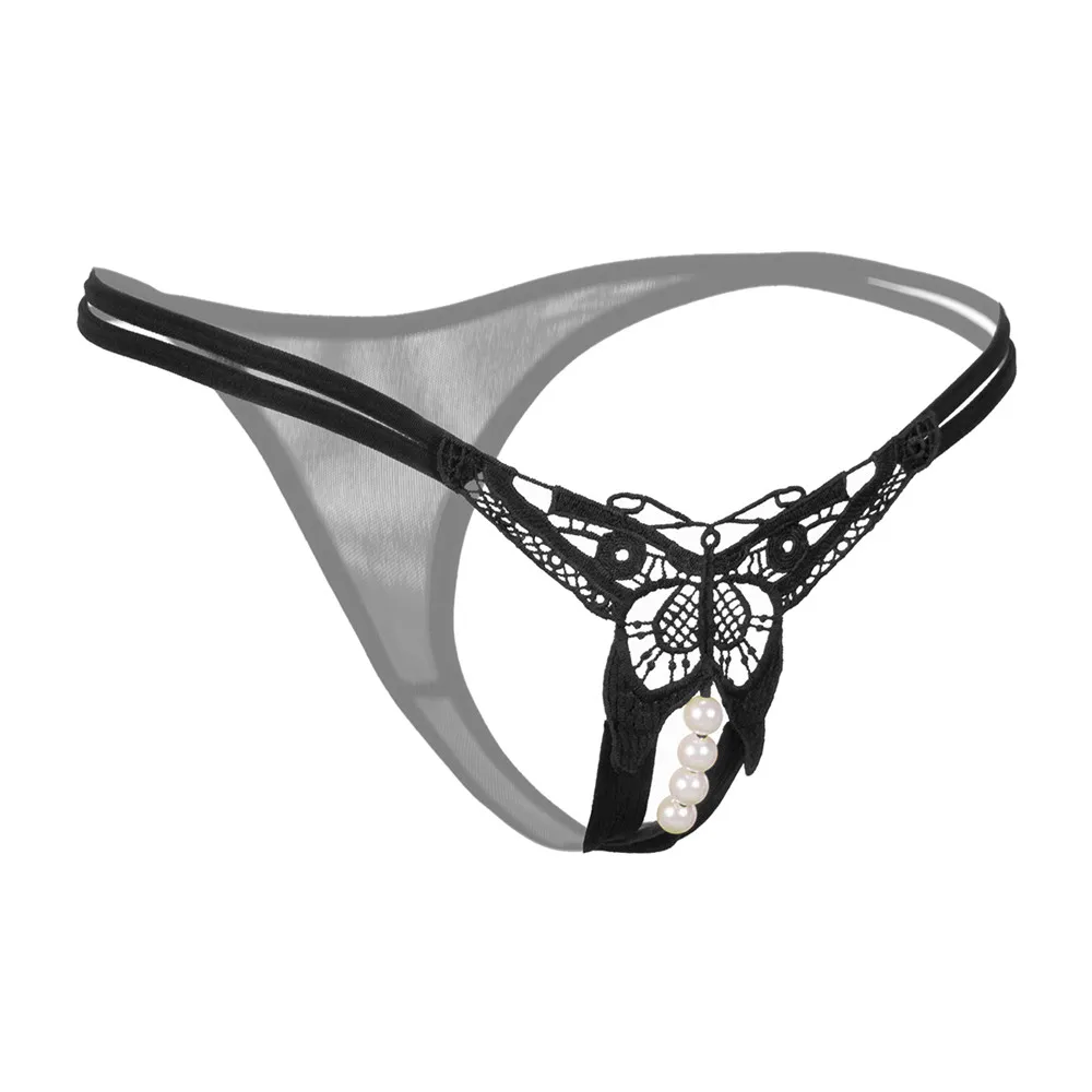 Women's Pants Open Crotch Sexy Pearl Temptation Thongs Butterfly Erotic Lingerie G String Crotchless Briefs Panties For Sex