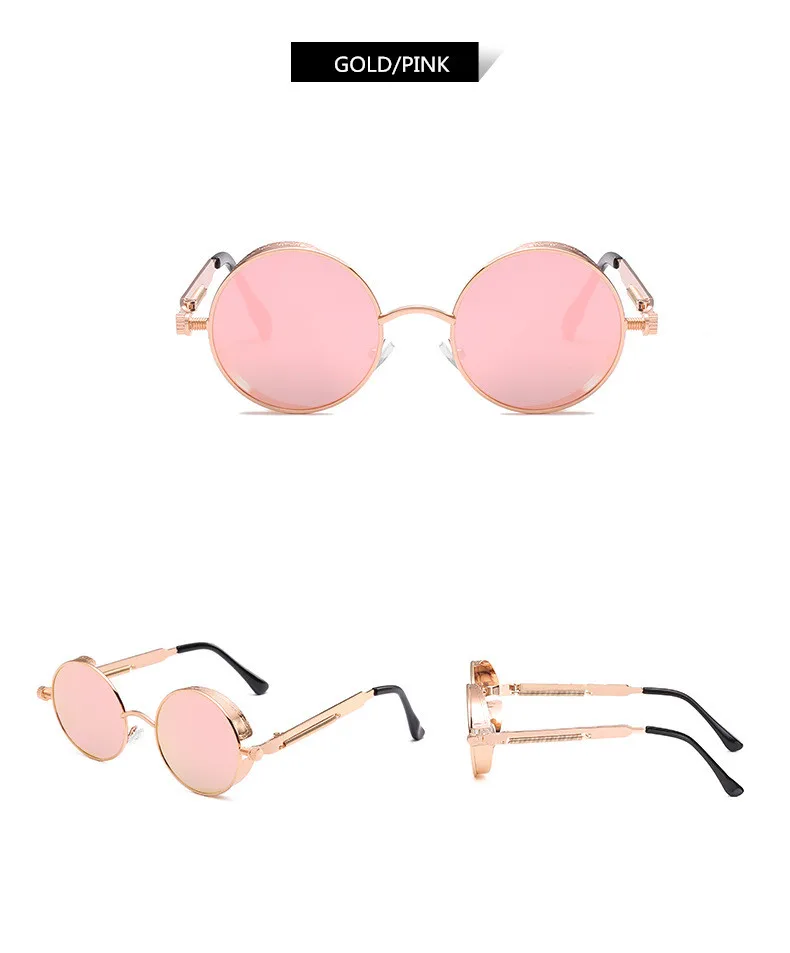 Круглые металлические солнцезащитные очки стимпанк для мужчин и женщин, модные очки, брендовые дизайнерские Ретро Винтажные Солнцезащитные очки UV400