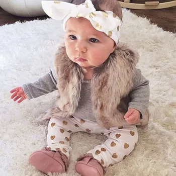 

Newborn Infant Baby Girl Clothes Gray Long Sleeve Romper Tops+Love Pants+Headband Toddler Outfits Autumn 3Pc Set
