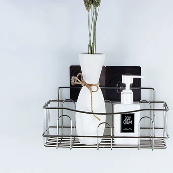 

Basket Storage Rustproof Shower Adhesive Stainless Steel Sundries Rack Bath Gel Holder Organizer Bathroom Kitchen Wall Mounted