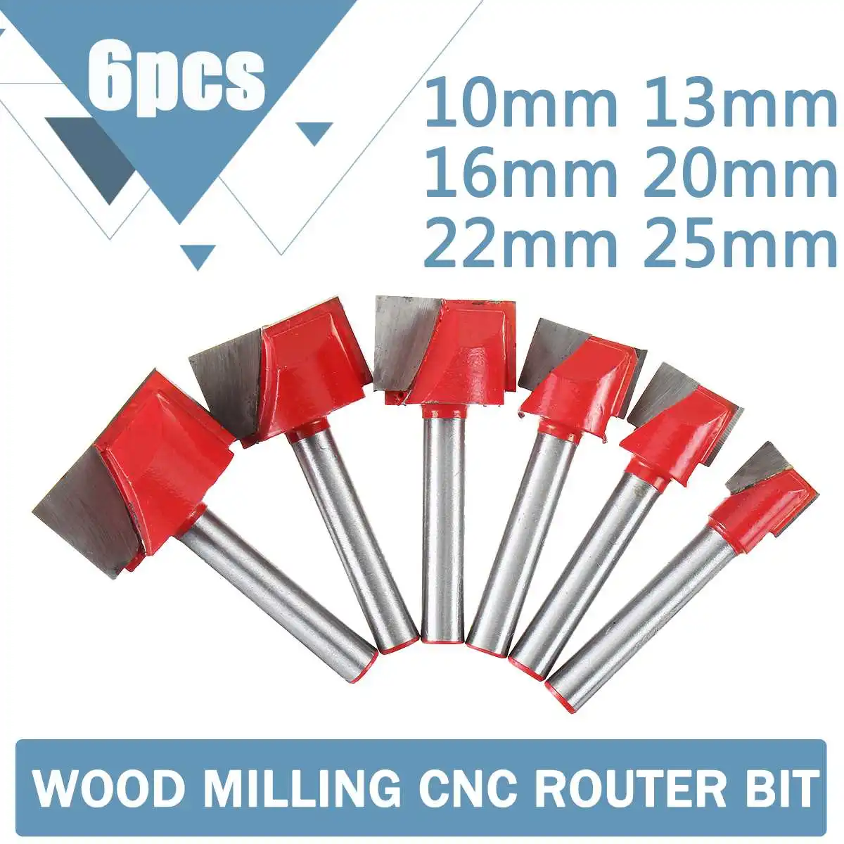 

6Pcs 10/13/16/20/22/25mm Milling Cutter Surface Planing Bottom Cleaning Wood for Woodworking Engraving Milling CNC Router Bit