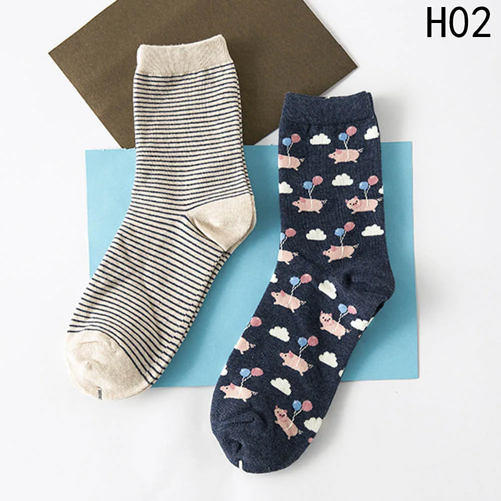 2 пар/компл. осень-зима новые милые животные женские носки абстракция креативные носки с узором фрукты женские хлопковые носки - Цвет: 02