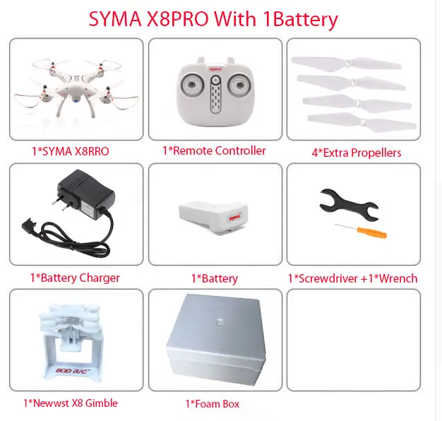 Новейший SYMA X8PRO gps Дрон RC Квадрокоптер с Wifi камерой FPV Профессиональный Квадрокоптер X8 Pro RC вертолет может добавить 4K камеру - Цвет: X8Pro 1 Battery