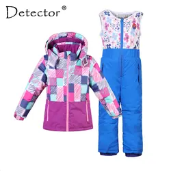 Detector/лыжный костюм для мальчиков и девочек, непромокаемая ветрозащитная куртка с капюшоном и штаны, Теплая Лыжная одежда для маленьких