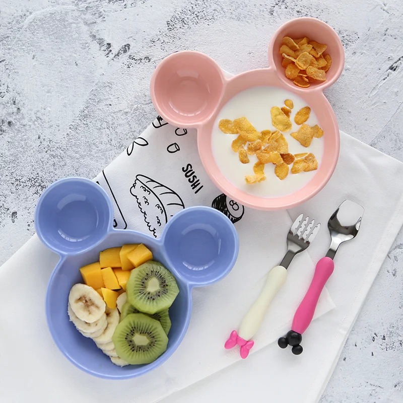 1Pc Cute Ceramic Plate Cartoon Dinner Plate Kids Divided Porcelain Plates Mickey Dishes Snack Fruit Pastry Cake Tray Tableware (5)