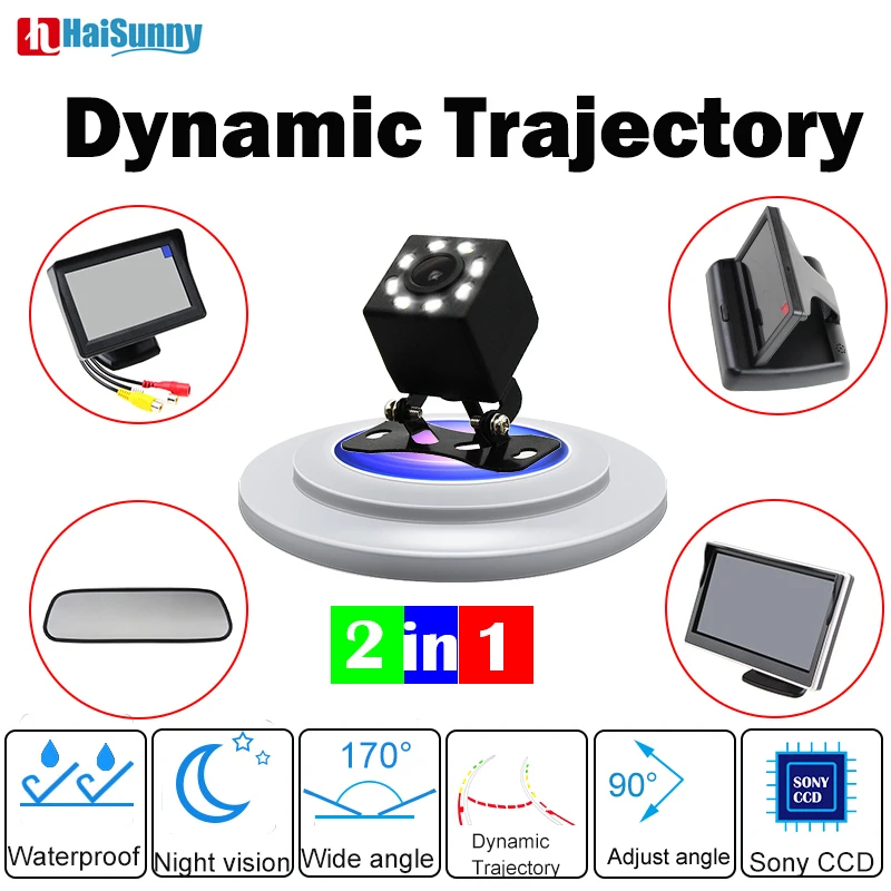 

HaiSunny 170 View Angle CCD Car Parking Reverse Camera Dynamic Line With Auto Rearview Mirror Monitor Parking System