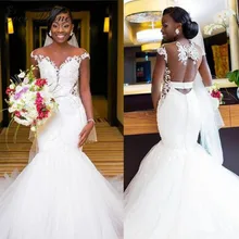 Сексуальное свадебное платье в африканском стиле с открытой спиной и русалочкой,, чисто белое, с рукавами-крылышками, с вышивкой бисером, кружевное свадебное платье для невесты W0360