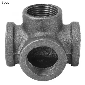 

5pcs 4 Way Malleable Iron Pipe Fitting Black Cast Iron Connector